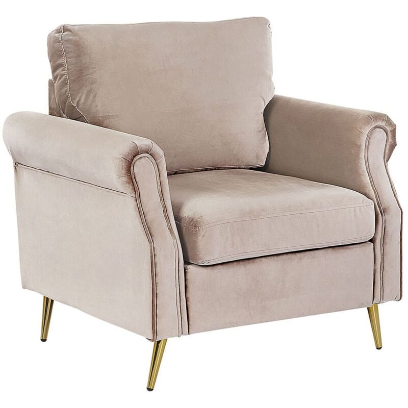 foto del prodotto poltrona in velluto taupe con gambe in metallo dorato stile glamour retr vietas