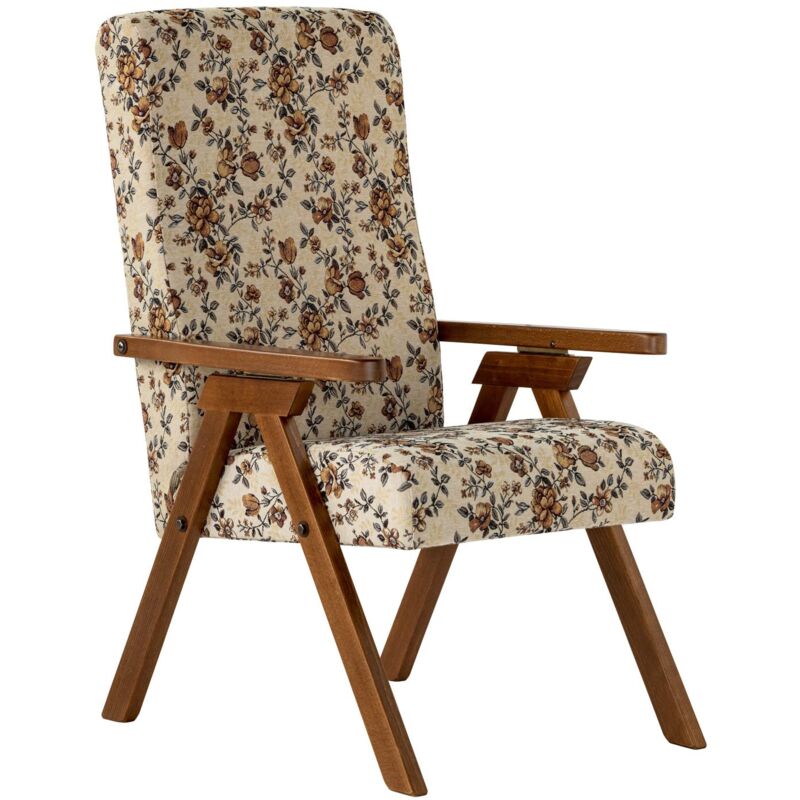 foto del prodotto poltrona legno fiammetta essegi srl relax reclinabile tessuto camelot fiori beige sfoderabile