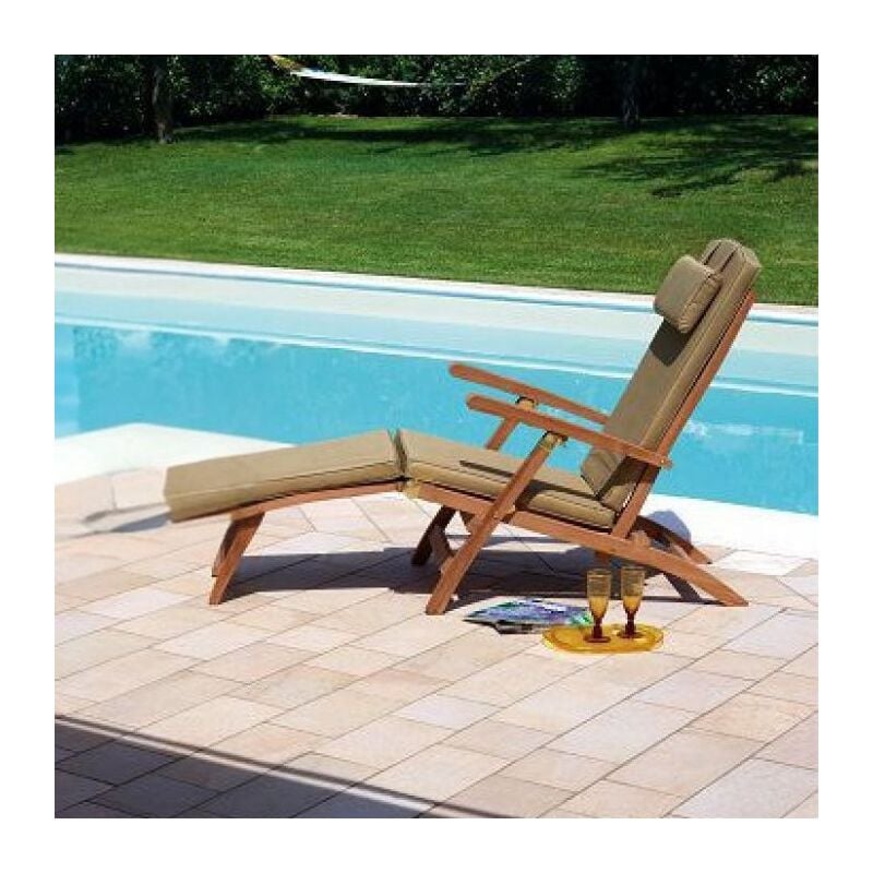 foto del prodotto poltrona lettino da giardino in legno teak steamer, con cuscino sfoderabile
