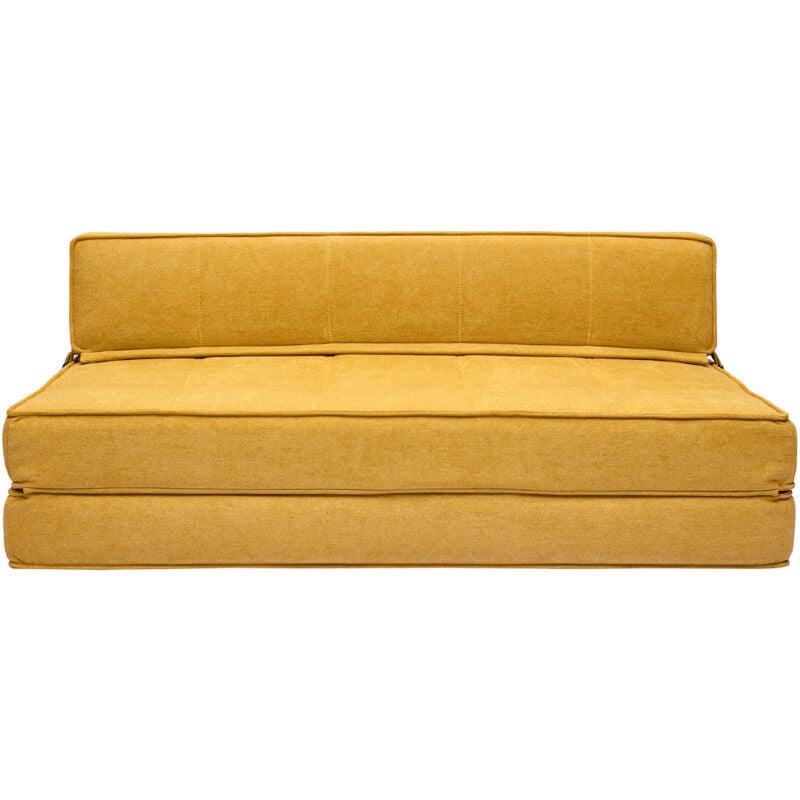 foto del prodotto poltrona letto 2 posti in tessuto effetto velluto giallo senape katy