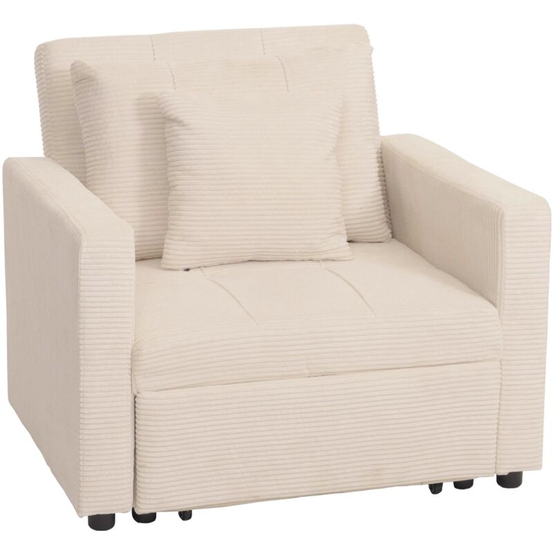 foto del prodotto poltrona letto hhg 905, sof letto pieghevole reclinabile, 200x100cm stoffa tessuto velluto a coste, avorio beige