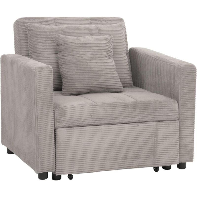 foto del prodotto poltrona letto hhg 905, sof letto pieghevole reclinabile, 200x100cm stoffa tessuto velluto a coste, grigio chiaro