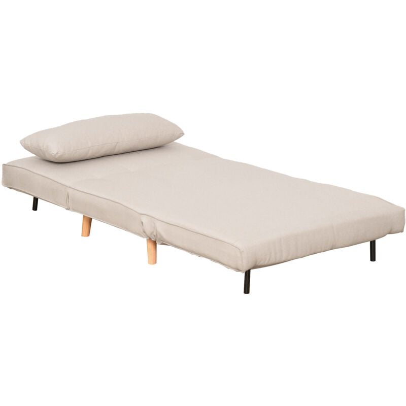 foto del prodotto poltrona letto singolo beige con 4 gambe a scomparsa schienale regolabile homcom