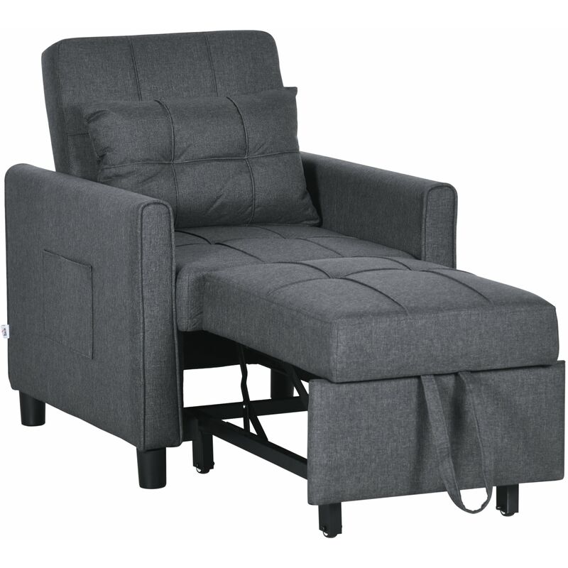 foto del prodotto poltrona letto singolo reclinabile 69x82x85 cm in tessuto effetto lino grigio