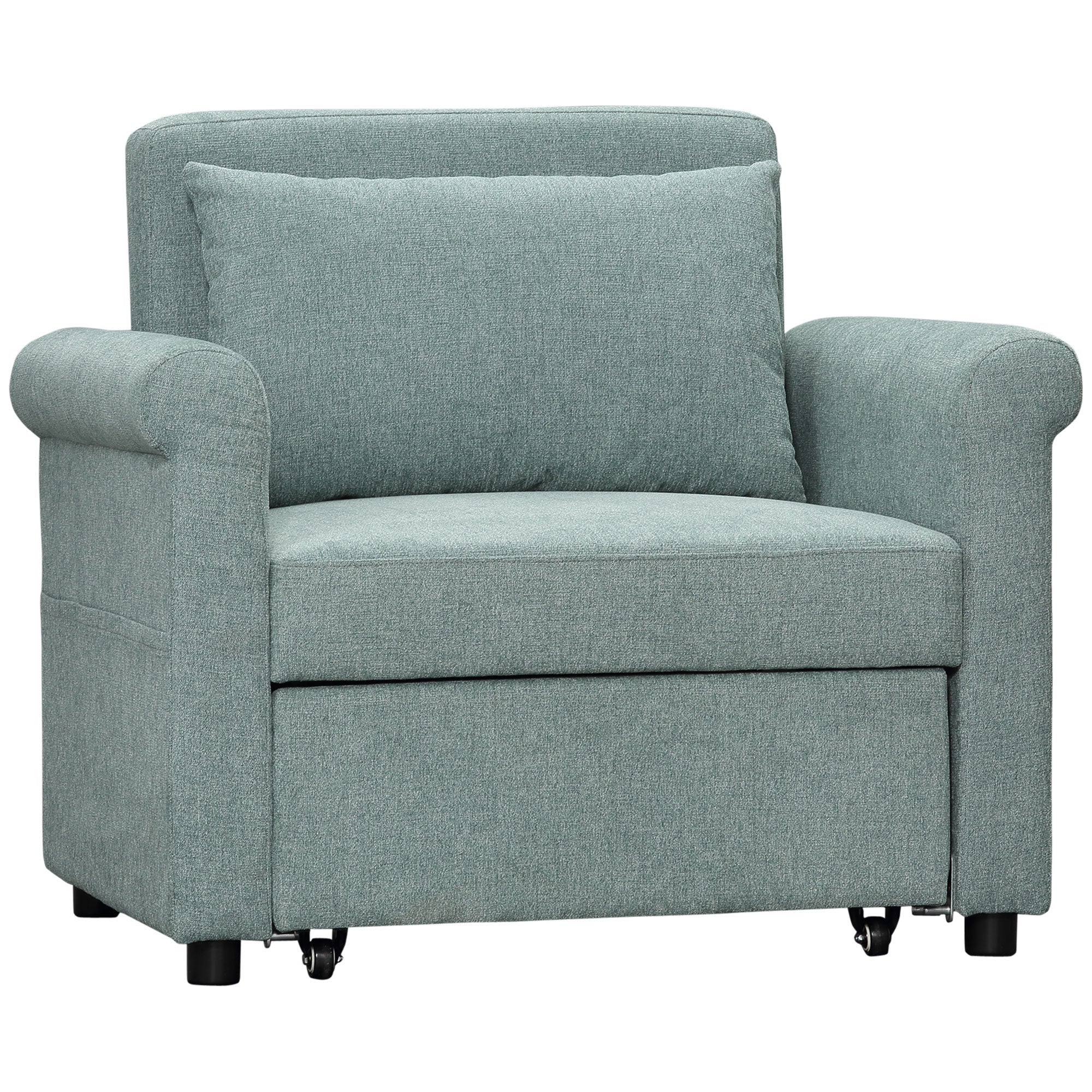 foto del prodotto poltrona letto singolo schienale regolabile 96x84,5x87,5 cm in tessuto effetto lino verde
