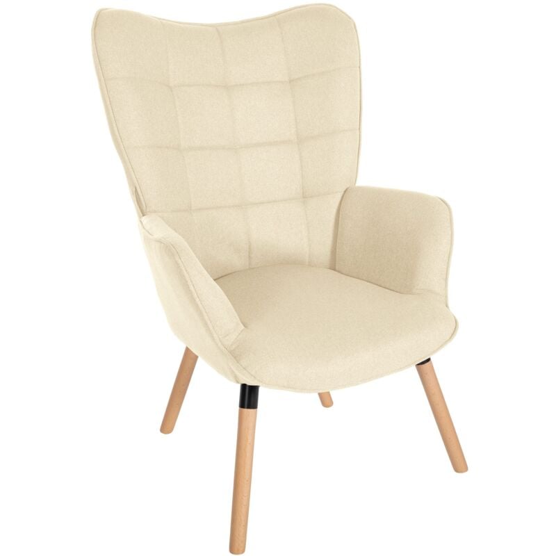 foto del prodotto poltrona lettura lounge camera da letto imbottita tessuto crema rivestimento gambe in legno 100003623