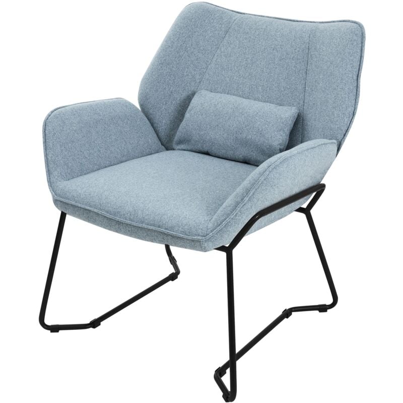 immagine 0 del prodotto poltrona lounge blu con rivestimento in lino, gambe in metallo nero, reclinabile, braccioli e schienale, imbottita con cuscino ergonomico ml design