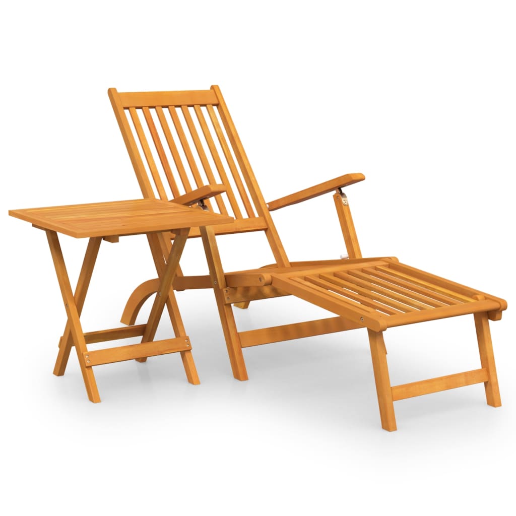 foto del prodotto poltrona lounge da esterno, poggiapiedi e tavolo 167 x 56 x 75 cm in massello di acacia 02 0011892