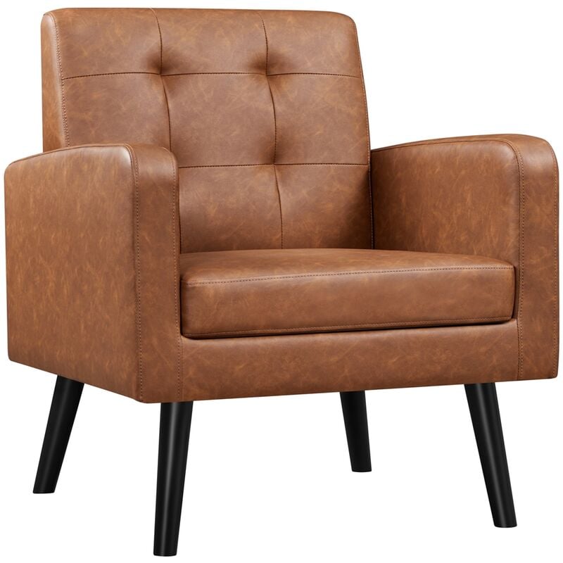 foto del prodotto poltrona lounge da salotto imbottita con braccioli e schienale gambe in legno stile moderno da lettura riposo lavoro bar marrone rustico pelle