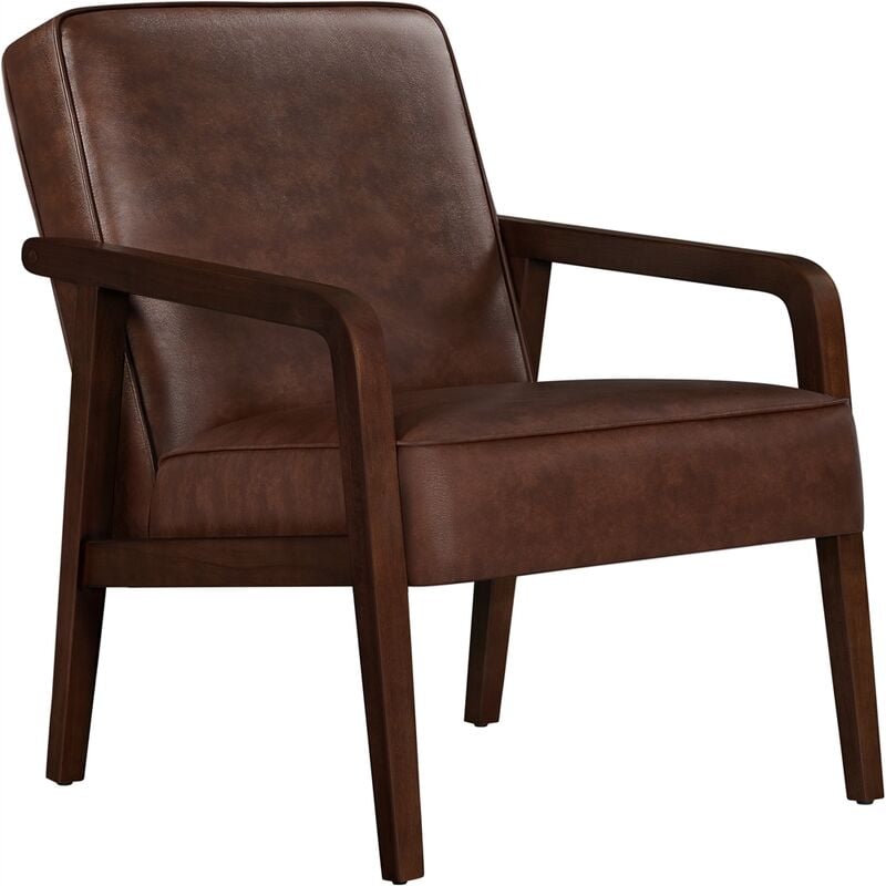 foto del prodotto poltrona lounge in ecopelle pu imbottita con braccioli e schienale da salotto lettura riposo lavoro bar scuro marrone yaheetech