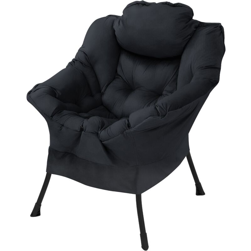 foto del prodotto poltrona lounge rilassante imbottitura in cotone pp rivestita in poliestere nero braccioli e tasca laterale poltroncina salotto tv seduta ergonomica