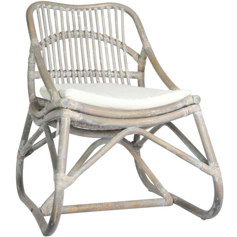foto del prodotto poltrona lounge sedia relax dal design rustico in rattan grigio con cuscino crema dec026792