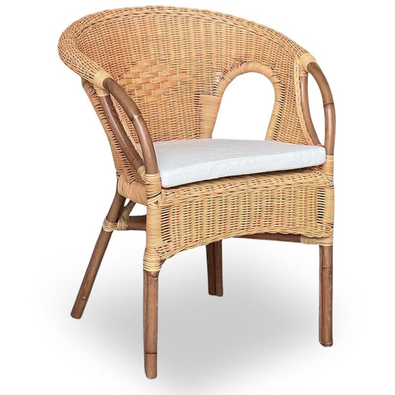 foto del prodotto poltrona mandolino in vimini color miele con cuscino incluso in omaggio comfort