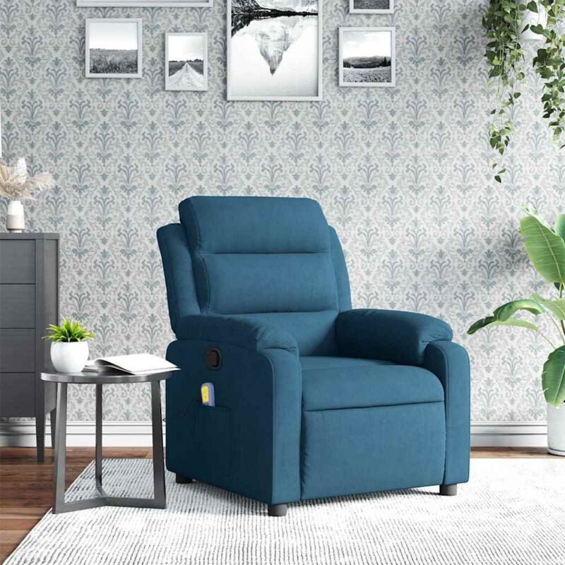 foto del prodotto poltrona massaggiante reclinabile blu in velluto vidaxl