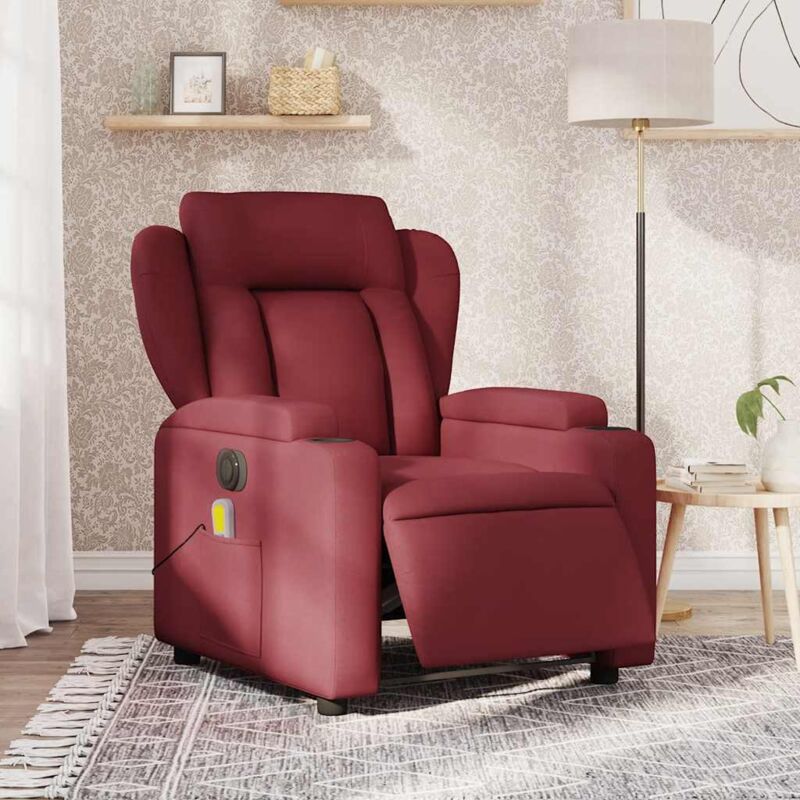 foto del prodotto poltrona massaggiante reclinabile elettrica rosso vino tessutocod mxl 132948
