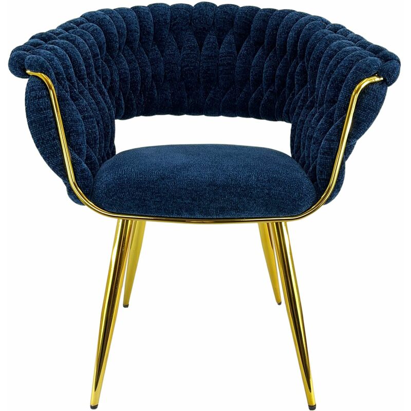 foto del prodotto poltrona mavi in velluto intrecciato con gambe in metallo dorate oro poltroncina di design seduta imbottita ergonomica per salotto soggiorno camera
