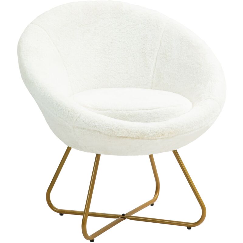 foto del prodotto poltrona moderna da camera in finta pelliccia con gambe in metallo 75x66x79 cm bianco