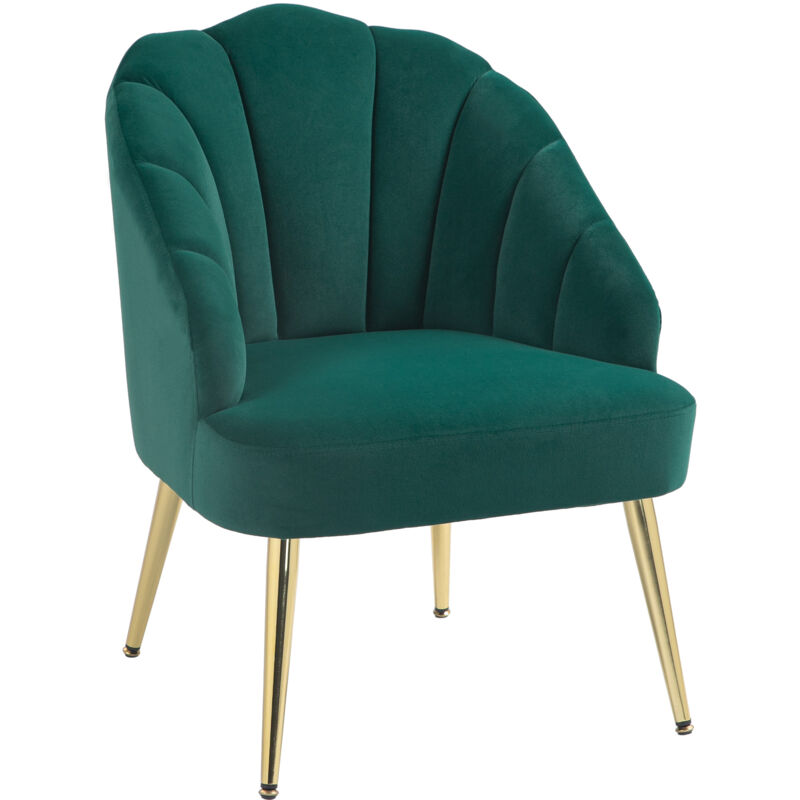 foto del prodotto poltrona moderna effetto velluto con schienale a conchiglia verde homcom