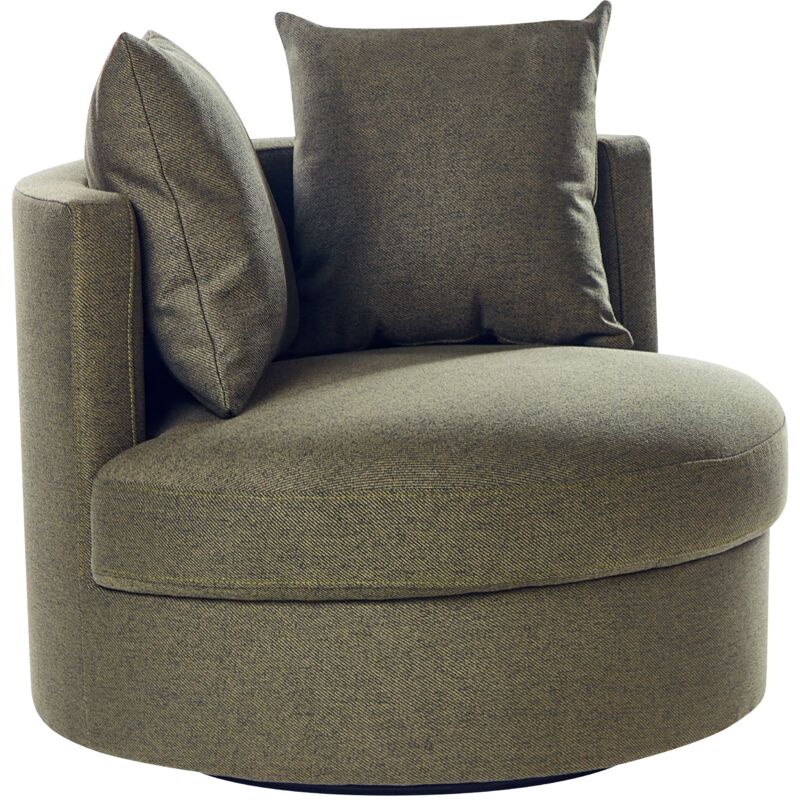 foto del prodotto poltrona moderna glam con schienale rotondo base girevole in poliestere con due cuscini verde dalby