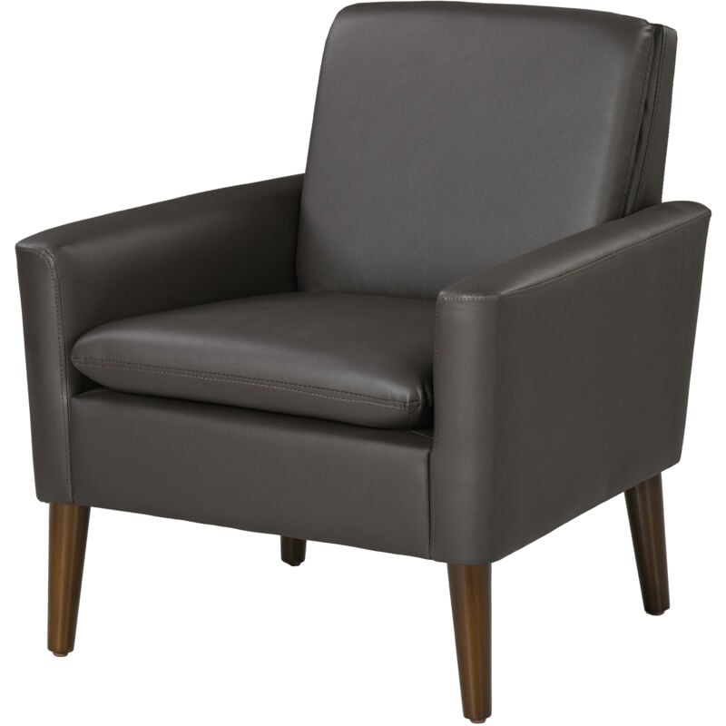 foto del prodotto poltrona moderna imbottita in finta pelle e legno 75x78x81 cm marrone homcom