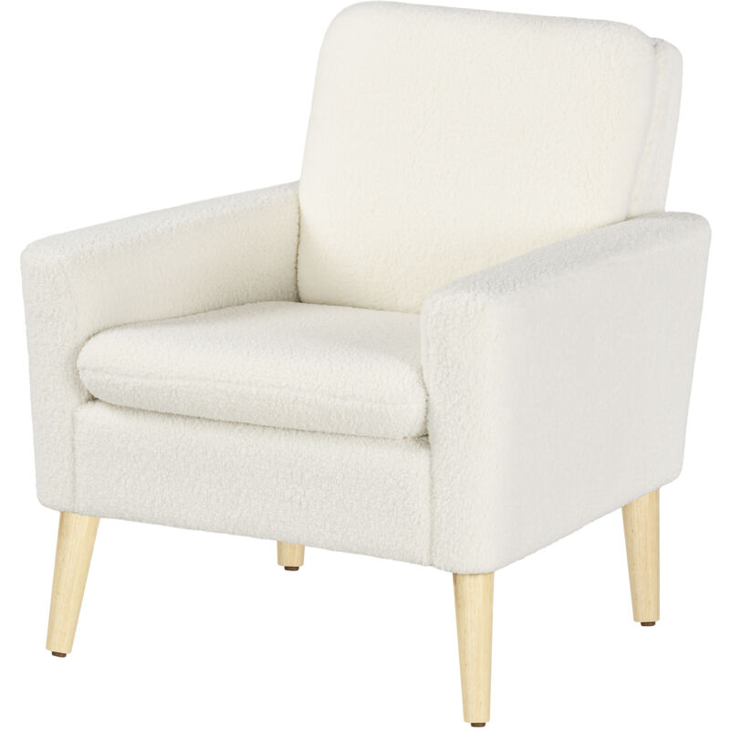 foto del prodotto poltrona moderna imbottita in pile e legno 75x78x81 cm bianco crema homcom
