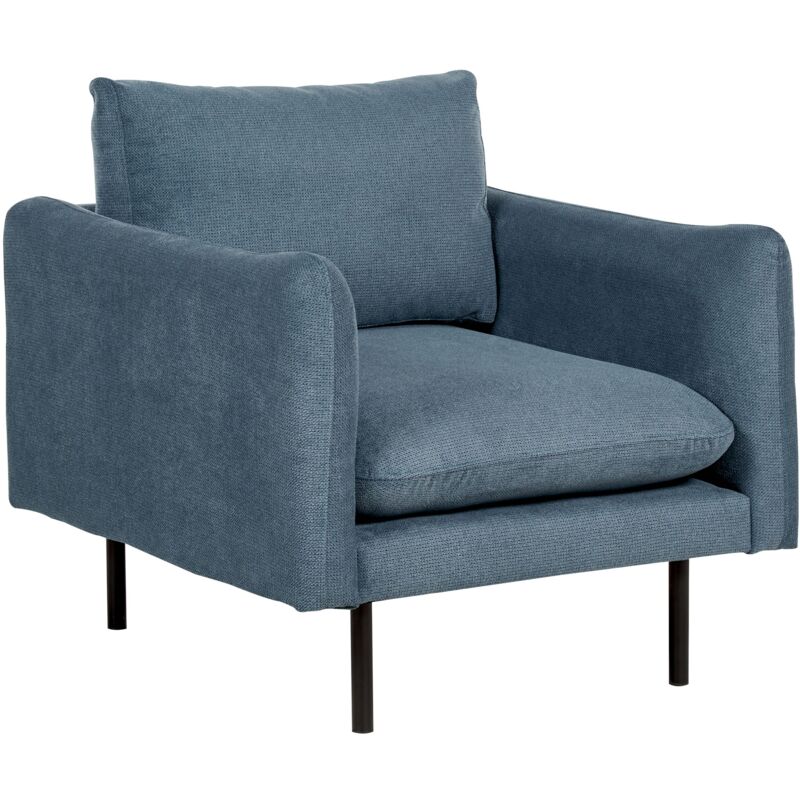 foto del prodotto poltrona moderna in tessuto di ciniglia blu con gambe nere vinterbro