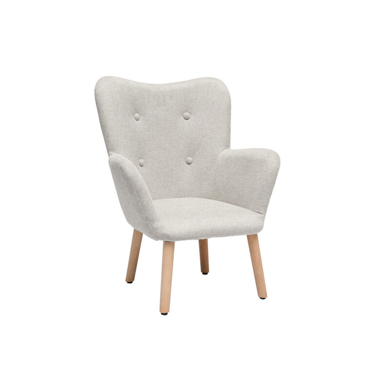 foto del prodotto poltrona per bambini in stile scandinavo in tessuto effetto velluto beige e legno chiaro baby bristol