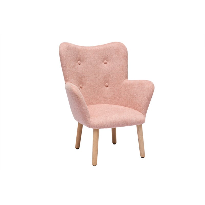foto del prodotto poltrona per bambini in stile scandinavo in tessuto effetto velluto rosa e legno chiaro baby bristol