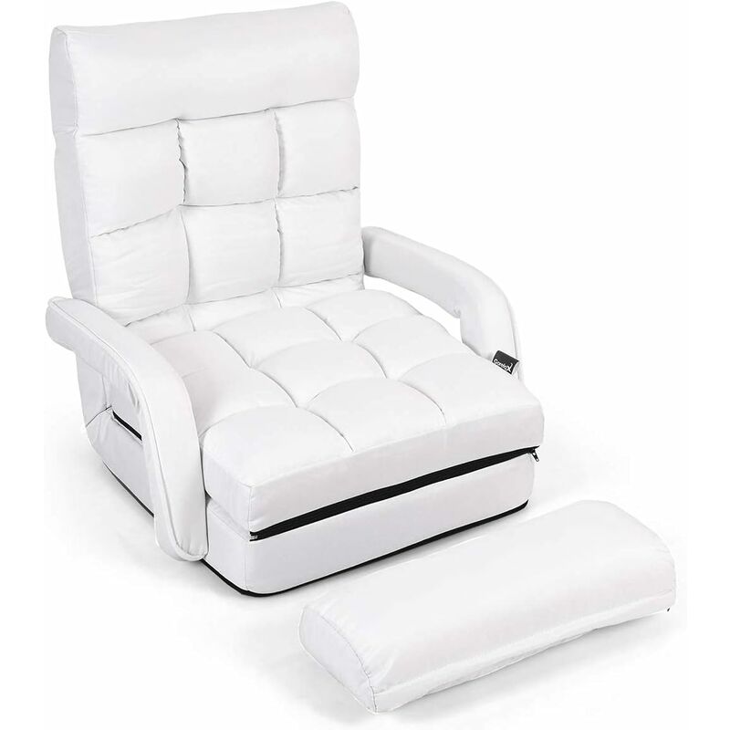 foto del prodotto poltrona pieghevole con cuscino, sedia da terra regolabile in 5 livelli, divano e letto, poltrona reclinabile, ergonomico, comodo tessuto e
