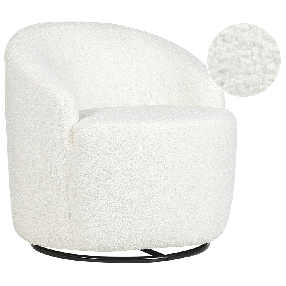 foto del prodotto poltrona poltroncina glamour art deco boucle bianco con base girevole 360° stile retro glamour art deco dorato