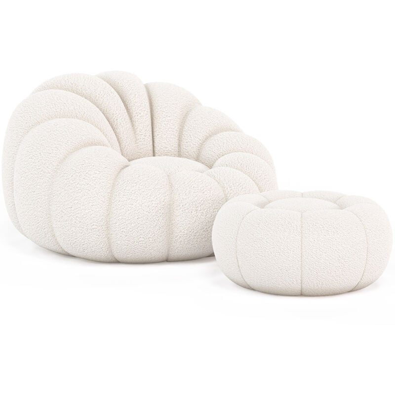 foto del prodotto poltrona pouf imbottita boucl bianco rubi bianco