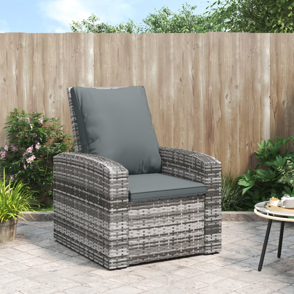 foto del prodotto poltrona reclinabile da giardino con cuscini polyrattan grigiacod mxl 133578