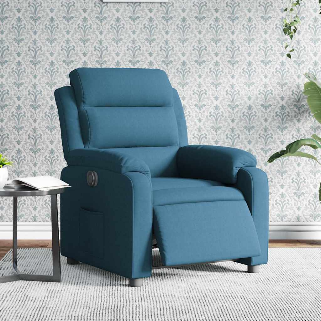 foto del prodotto poltrona reclinabile elettrica blu in velluto