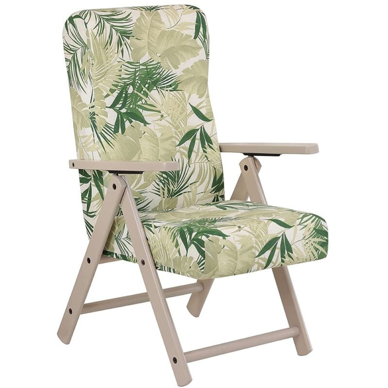 foto del prodotto poltrona reclinabile in legno color tortora e tessuto hawaii verde - molisana