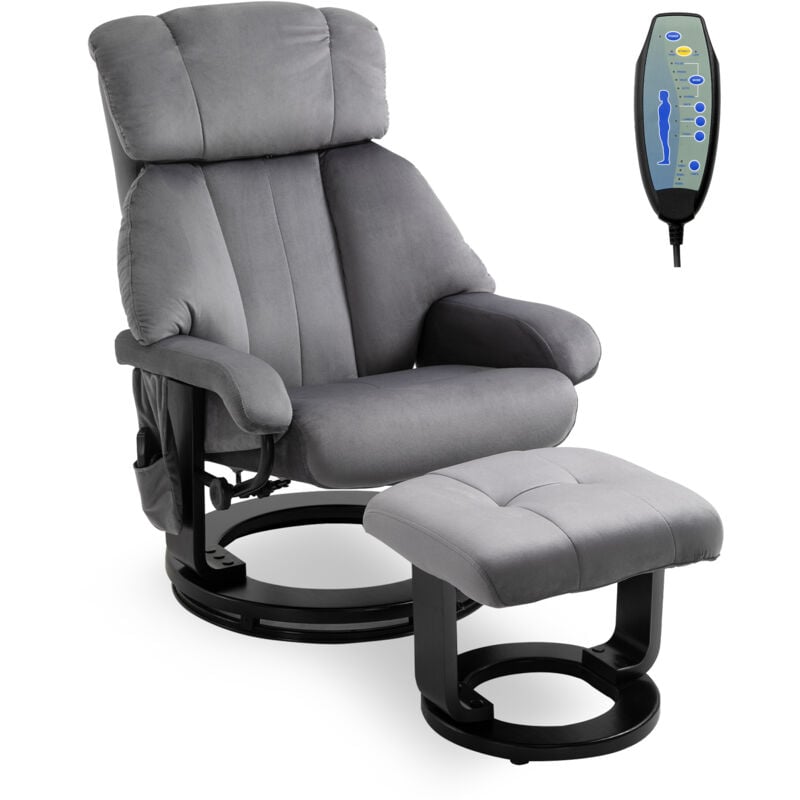 foto del prodotto poltrona reclinabile massaggiante con poggiapiedi e telecomando grigio - homcom