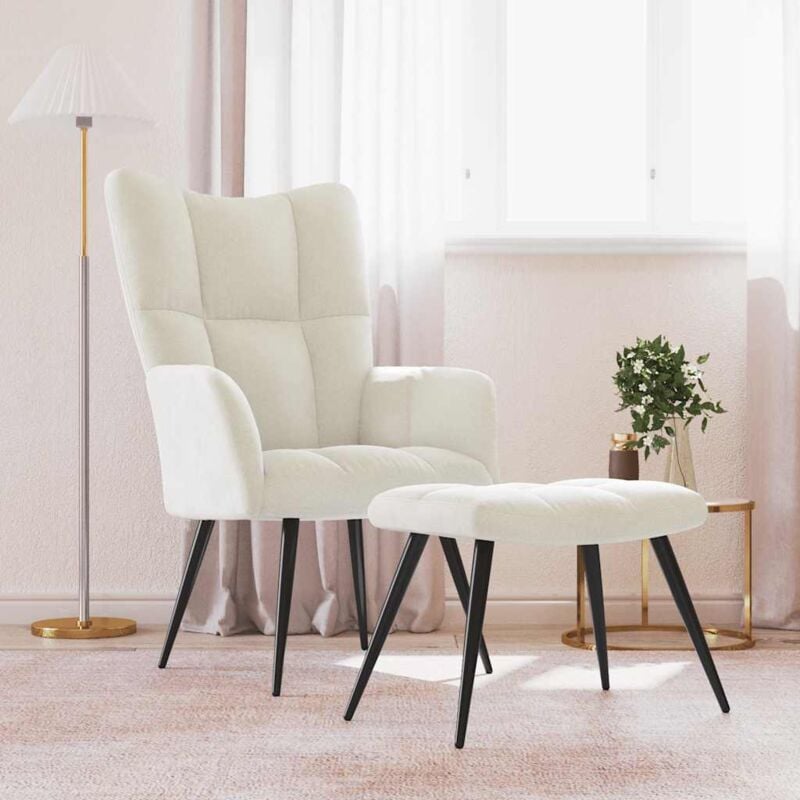 foto del prodotto poltrona relax con poggiapiedi bianco crema in velluto vidaxl
