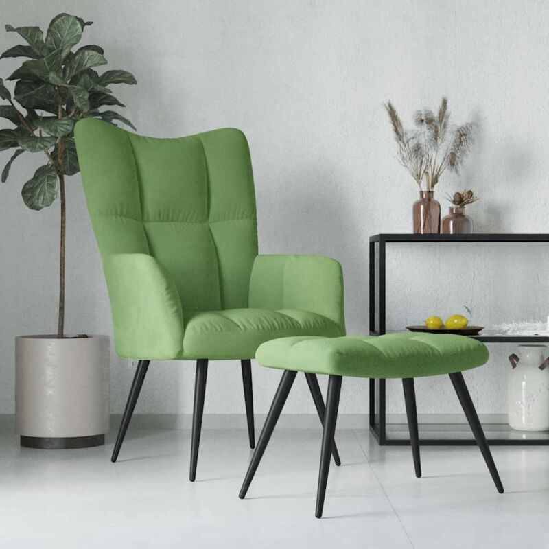 foto del prodotto poltrona relax con poggiapiedi verde chiaro in velluto vidaxl