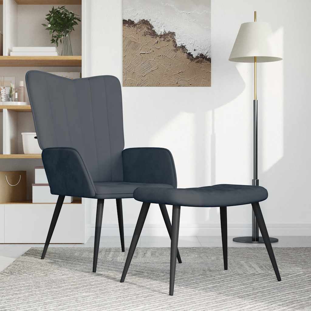 foto del prodotto poltrona relax con sgabello grigio scuro in velluto