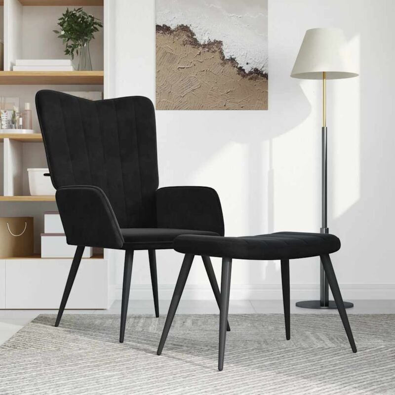 foto del prodotto poltrona relax con sgabello nero in velluto vidaxl