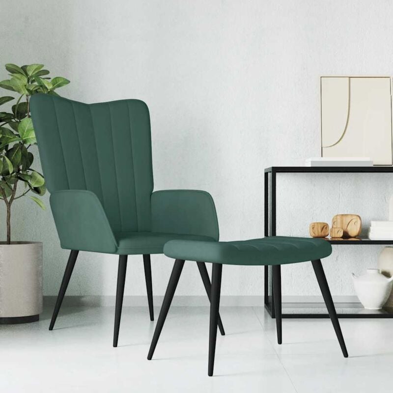 foto del prodotto poltrona relax con sgabello verde scuro in velluto vidaxl