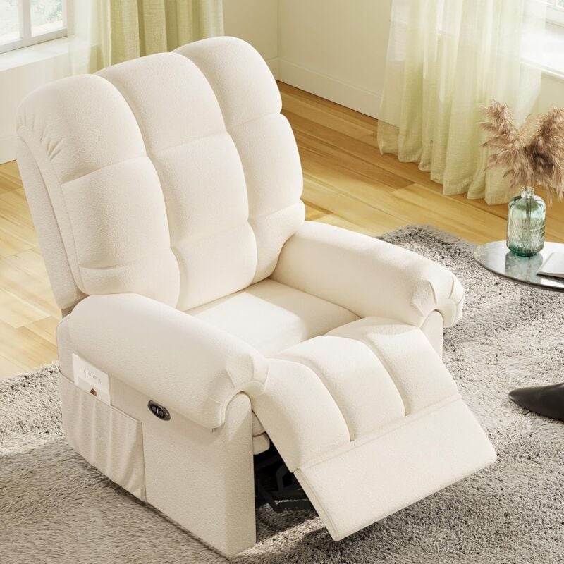foto del prodotto poltrona relax elettrica con poggiapiedi, poltrona teddy velvet lounge, poltrona relax regolabile, usb, antistatica, comfort, beige