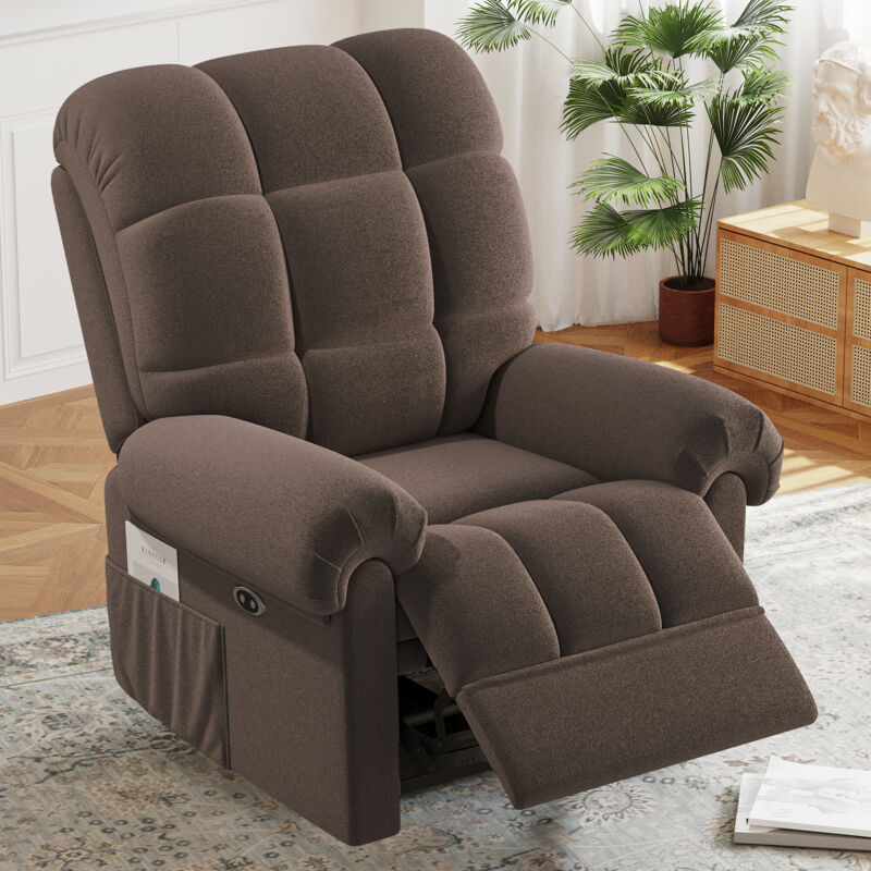 foto del prodotto poltrona relax elettrica in velluto teddy, poltrona relax regolabile con usb, antistatica con poggiapiedi 96x97x104cm marrone