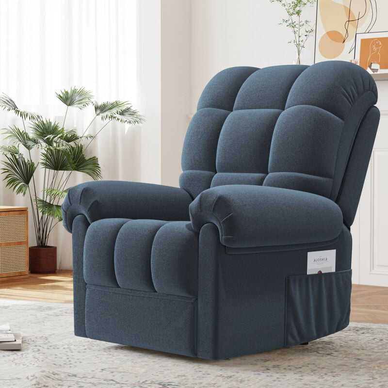foto del prodotto poltrona relax elettrica, poltrona teddy velvet con poggiapiedi, poltrona relax regolabile, usb, antistatica, blu