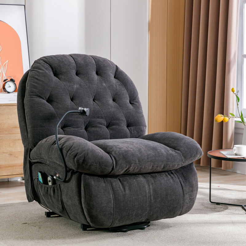 foto del prodotto poltrona relax elettrica teddy fleece con supporto per cellulare, funzione reclinabile, funzione massaggio, funzione calore, grigio 