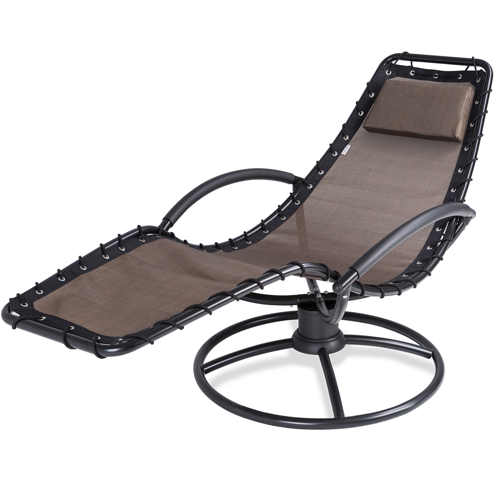 foto del prodotto poltrona relax eve oscillabile 360 con cuscini acciaio sdraio da giardino balcone terrazzo mokka de casaria