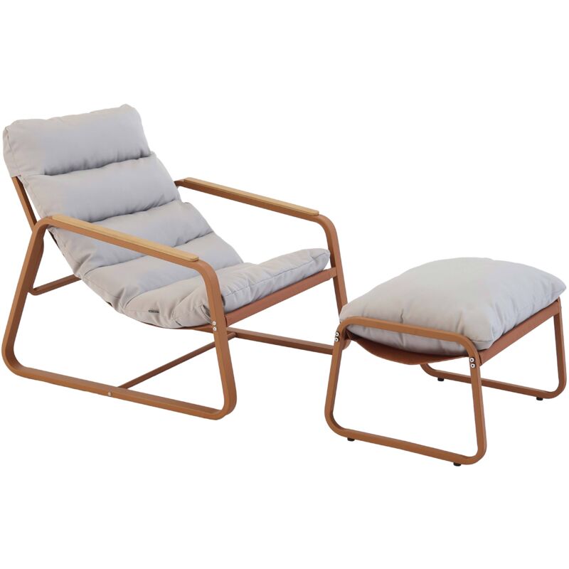foto del prodotto poltrona relax in acciaio e textilene con poggiapiedi in terracotta