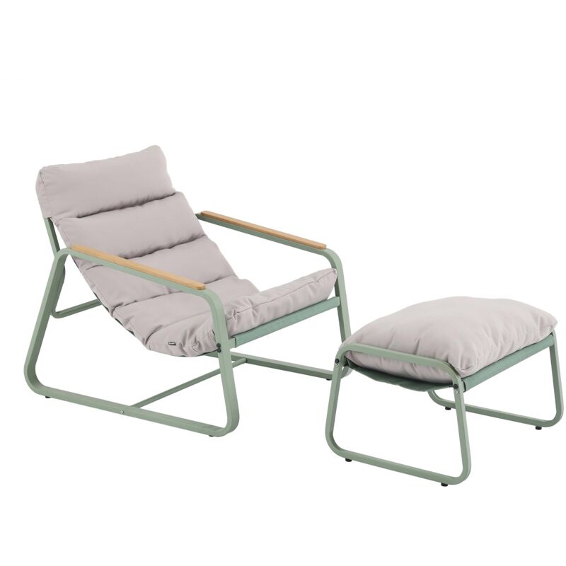 foto del prodotto poltrona relax in acciaio e textilene con poggiapiedi verde cactus