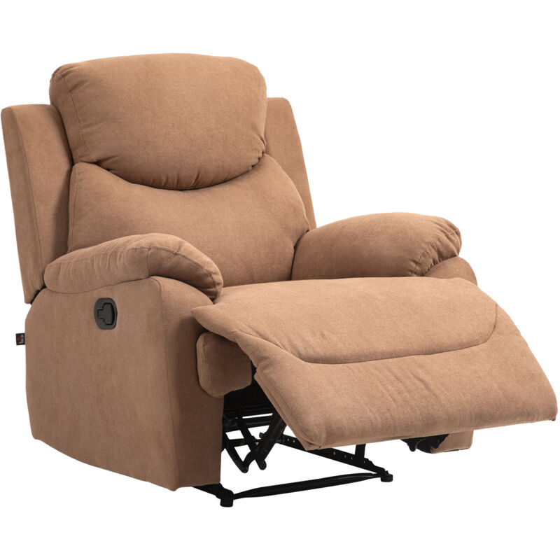 foto del prodotto poltrona relax in tessuto ergonomica schienale reclinabile 150 marrone homcom