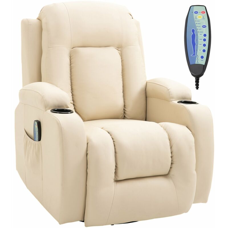 foto del prodotto poltrona relax massaggiante a 8 punti 85x94x104 cm reclinabile con telecomando in similpelle beige