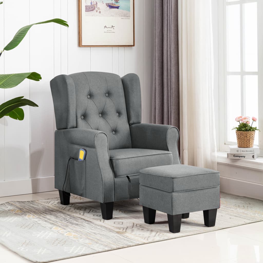 foto del prodotto poltrona relax massaggio poggiapiedi grigio chiaro in tessuto cod mxl 32391
